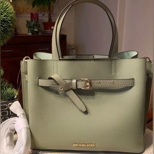 Michael Kors SM Satchel “Emilia” Crossbody Bag Thyme (Olive Green) Gold Hardware